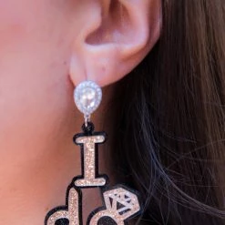 Golden Stella Gold "I DO" Glitter Acrylic Earrings