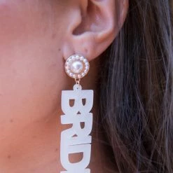 Golden Stella New Arrivals Bride White Glitter Acrylic Earrings