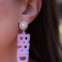 Golden Stella New Arrivals Bride Pink Glitter Acrylic Earrings