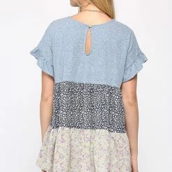 Gigio Denim Blue Floral Top New Arrivals