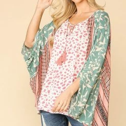 Gigio Final Sale Blush/Seafoam Animal Print Blouse