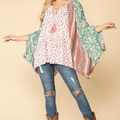 Gigio Final Sale Blush/Seafoam Animal Print Blouse