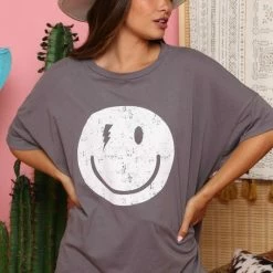 Fantastic Fawn Charcoal Oversized Smiley Tee