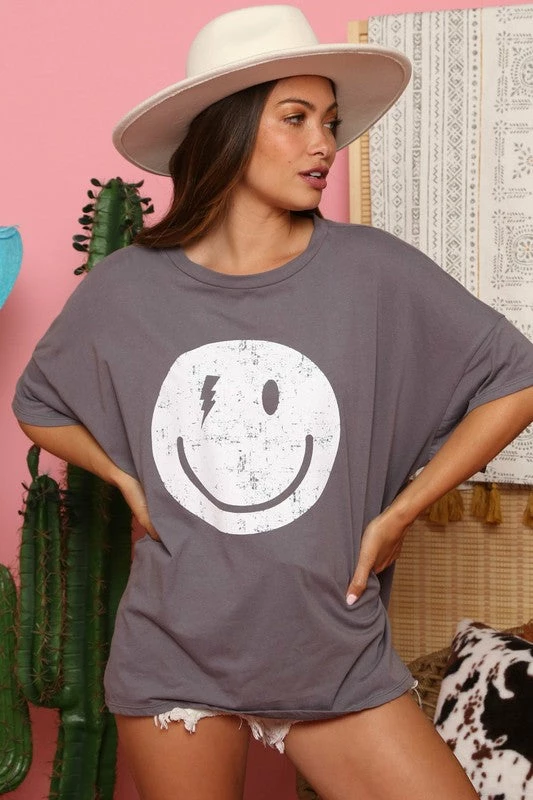 Fantastic Fawn Charcoal Oversized Smiley Tee 2 Fantastic Fawn Charcoal Oversized Smiley Tee