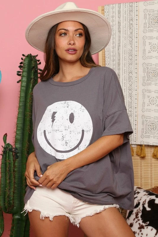 Fantastic Fawn Charcoal Oversized Smiley Tee 4 Fantastic Fawn Charcoal Oversized Smiley Tee