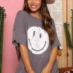 Fantastic Fawn Charcoal Oversized Smiley Tee