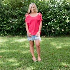 Glam Red Cold Shoulder Top Final Sale