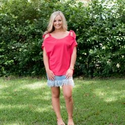 Glam Red Cold Shoulder Top Final Sale