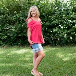 Glam Red Cold Shoulder Top Final Sale