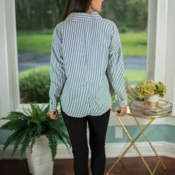 Pink Stitch Navy/White Striped Button Down