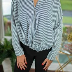 Pink Stitch Navy/White Striped Button Down