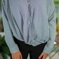 Pink Stitch Navy/White Striped Button Down