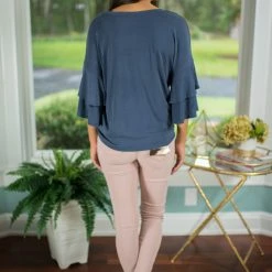 Timing Navy Ruffle Sleeve Top Tops 6 Timing Navy Ruffle Sleeve Top Tops