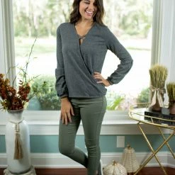 Promesa Final Sale Charcoal Criss Cross Top