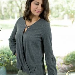 Promesa Final Sale Charcoal Criss Cross Top