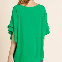UMGEE New Arrivals Green Ruffle Sleeve Top