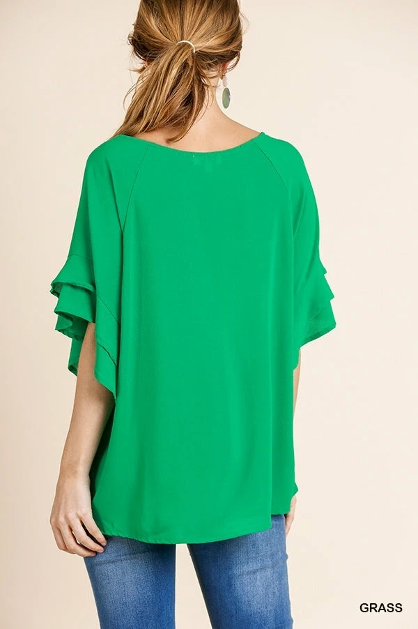 UMGEE New Arrivals Green Ruffle Sleeve Top 2 UMGEE New Arrivals Green Ruffle Sleeve Top