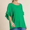 UMGEE New Arrivals Green Ruffle Sleeve Top
