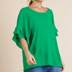 UMGEE New Arrivals Green Ruffle Sleeve Top