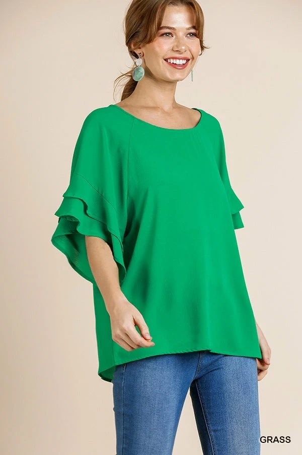 UMGEE New Arrivals Green Ruffle Sleeve Top 1 UMGEE New Arrivals Green Ruffle Sleeve Top