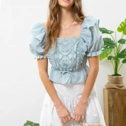 Blu Pepper New Arrivals Mint Lace Top