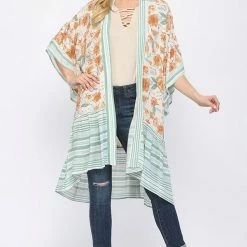 Gigio New Arrivals Mint Floral Kimono