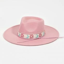 Wall To Wall Flower Pattern Strap Fedora Hat New Arrivals