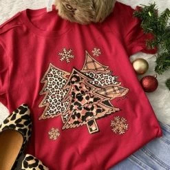L&B Tops Red Snow Tree Tee