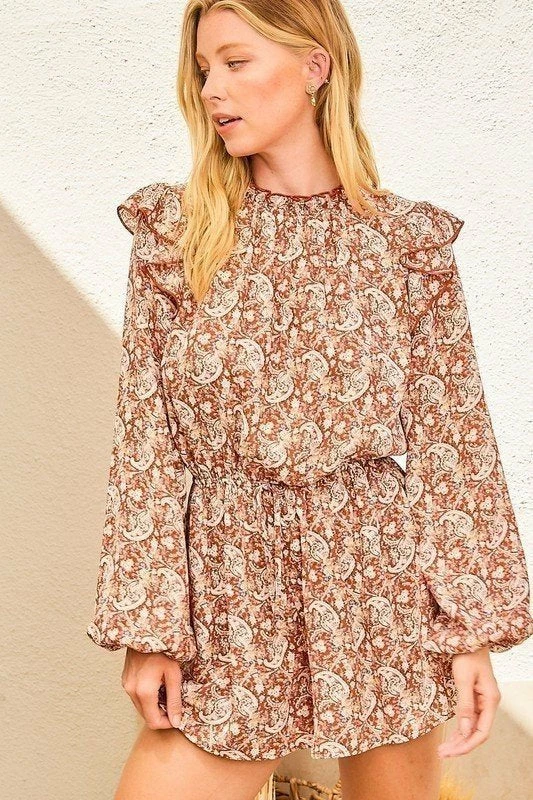 Main Strip Dresses Brick Printed Romper 4 Main Strip Dresses Brick Printed Romper