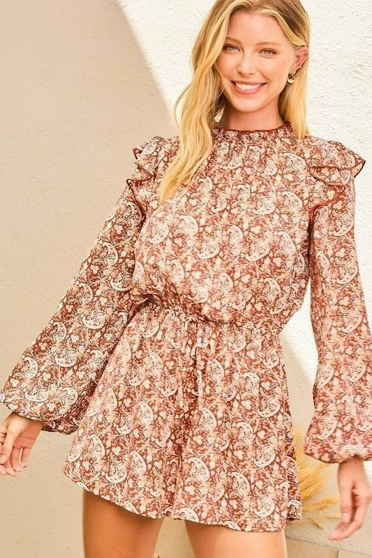 Main Strip Dresses Brick Printed Romper 1 Main Strip Dresses Brick Printed Romper