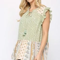 Gigio Sage Printed Top