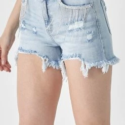 Risen Denim Rhinestone Shorts New Arrivals