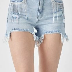 Risen Denim Rhinestone Shorts New Arrivals