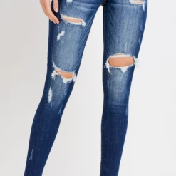 Cest Toi Dark Wash Distressed Skinny Jeans