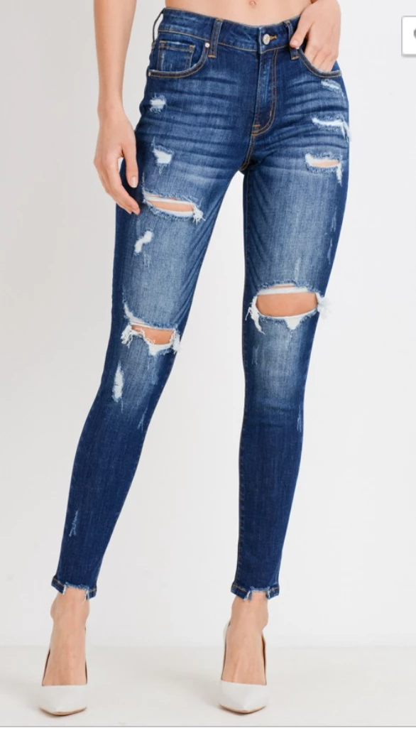 Cest Toi Dark Wash Distressed Skinny Jeans 2 Cest Toi Dark Wash Distressed Skinny Jeans