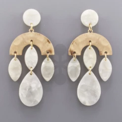 Golden Stella White/Worn Gold Acrylic Oval & Tear Drop Earrings
