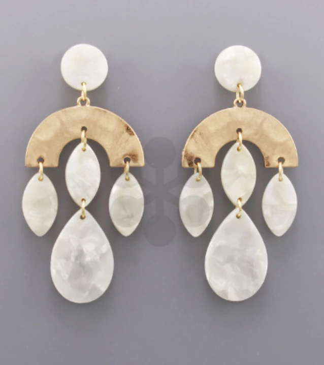 Golden Stella White/Worn Gold Acrylic Oval & Tear Drop Earrings 1 Golden Stella White/Worn Gold Acrylic Oval & Tear Drop Earrings