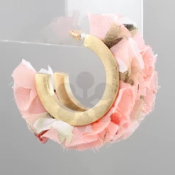 Golden Stella Rose Fabric Hoop Earrings