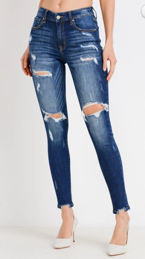 Cest Toi Dark Wash Distressed Skinny Jeans 3 Cest Toi Dark Wash Distressed Skinny Jeans