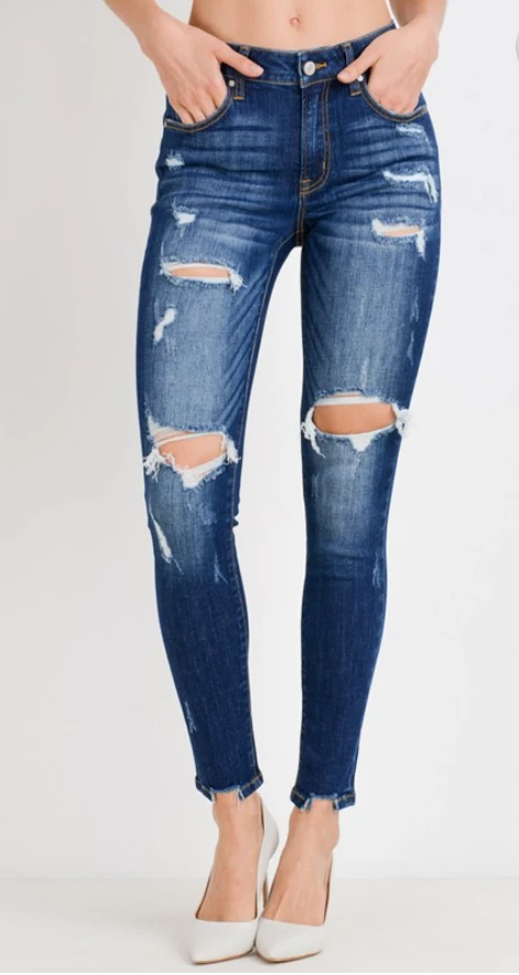 Cest Toi Dark Wash Distressed Skinny Jeans 4 Cest Toi Dark Wash Distressed Skinny Jeans
