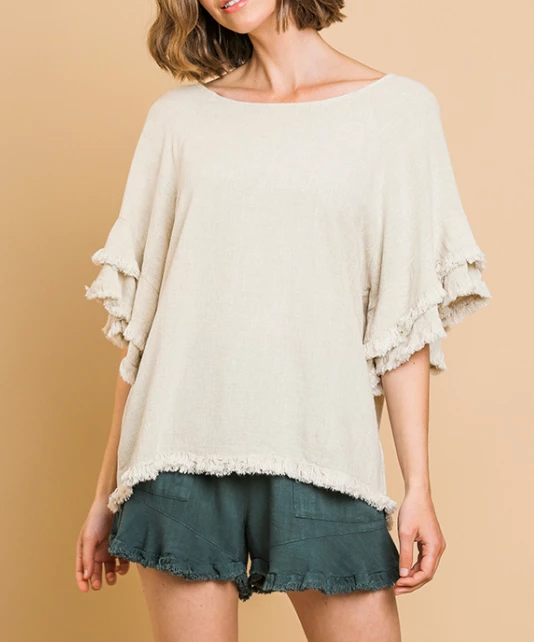 UMGEE Oatmeal Ruffled Sleeve Top 1 UMGEE Oatmeal Ruffled Sleeve Top