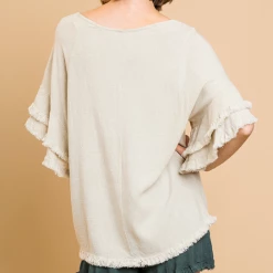 UMGEE Oatmeal Ruffled Sleeve Top