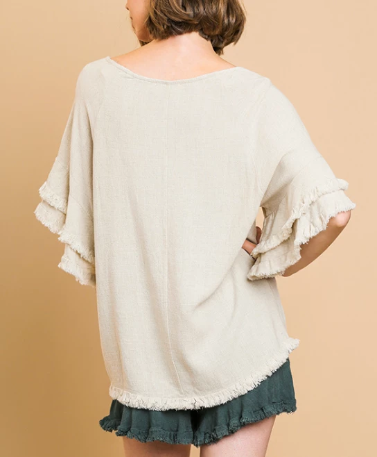 UMGEE Oatmeal Ruffled Sleeve Top 2 UMGEE Oatmeal Ruffled Sleeve Top