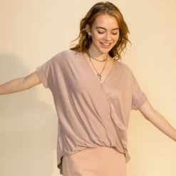 Hyfve Short Sleeve Taupe Surplice Top