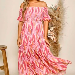 Peach Love Abstract Print Maxi Dress