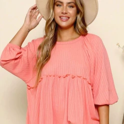 Peach Love Coral Peplum Top New Arrivals