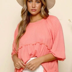 Peach Love Coral Peplum Top New Arrivals