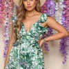 Peach Love Green Floral Print Romper