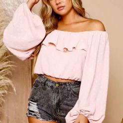 Peach Love Dusty Pink Off Shoulder Top New Arrivals