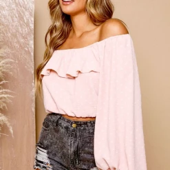 Peach Love Dusty Pink Off Shoulder Top New Arrivals
